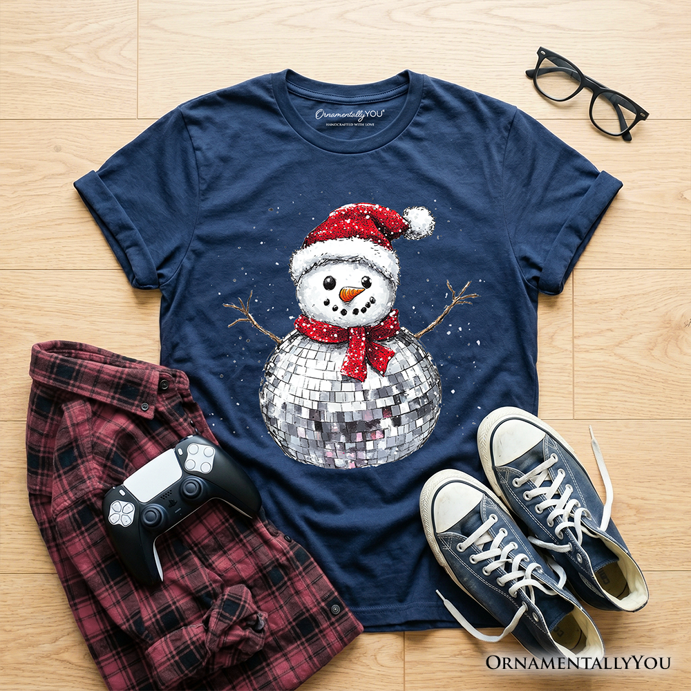 Kids Disco Snowman Christmas T-Shirt, Retro Holiday Youth Tee for Dancers