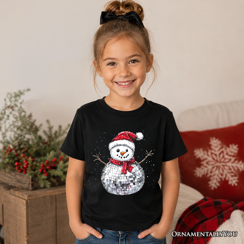 Kids Disco Snowman Christmas T-Shirt, Retro Holiday Youth Tee for Dancers