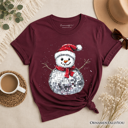 Kids Disco Snowman Christmas T-Shirt, Retro Holiday Youth Tee for Dancers