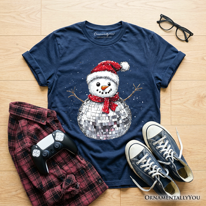 Kids Disco Snowman Christmas T-Shirt, Retro Holiday Youth Tee for Dancers